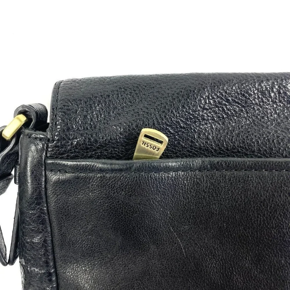 Fossil‎ Peyton Crossbody Bag Black Leather Double Flap Adjustable Strap Handbag